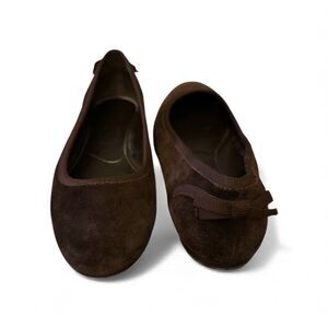 Ferragamo Suede Ballet Flats Brown Bow Leather Sole Italy Women’s 7B